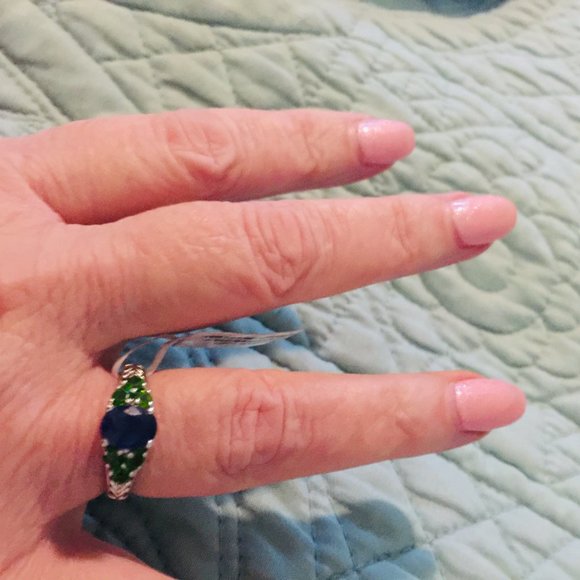 Multi-gem (6 emerald/1 Sapphire) 925 SILVER, NWT… - Picture 8 of 10